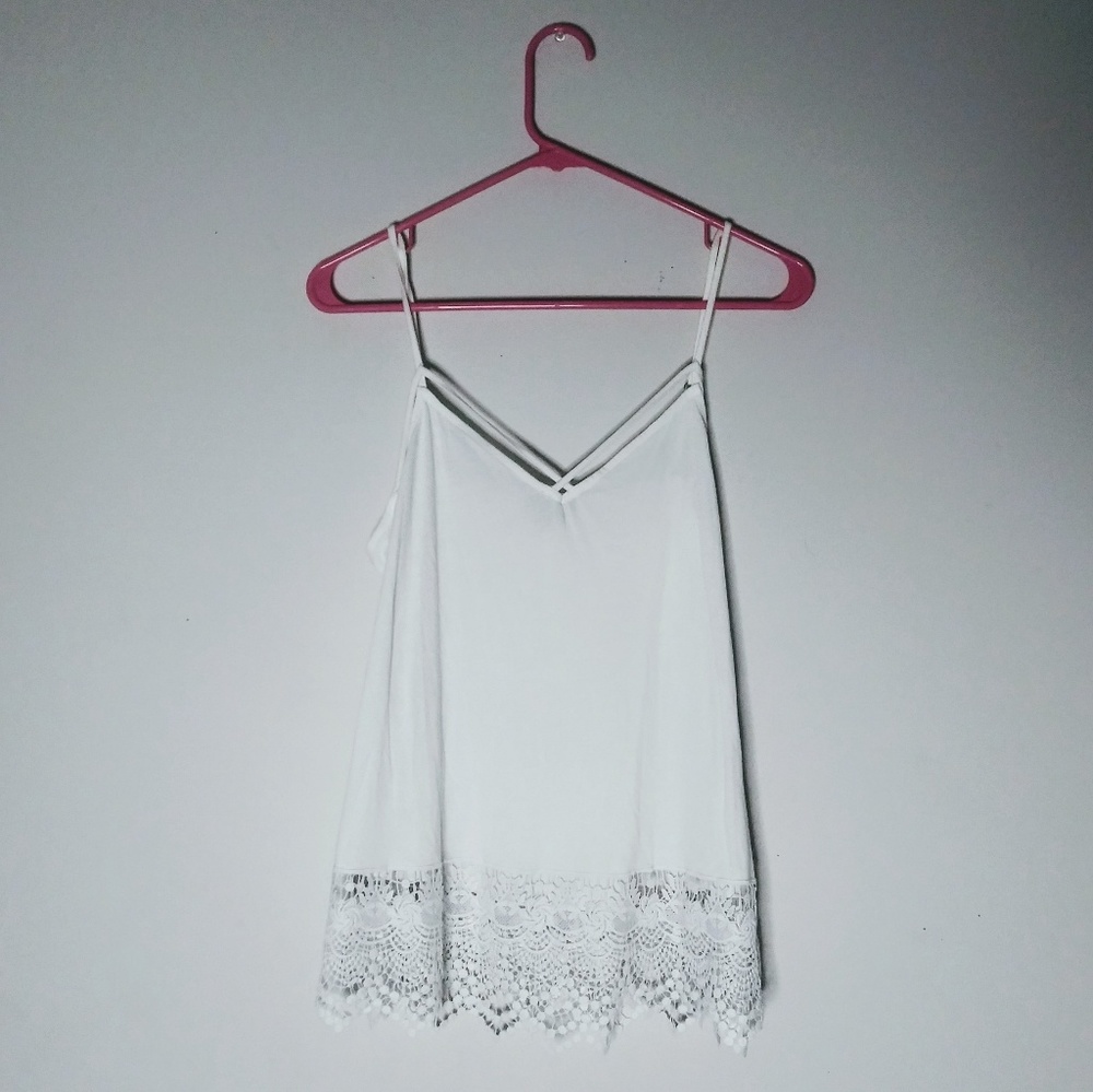 ❤ EXPRESS | White Crochet Strappy Tank Top